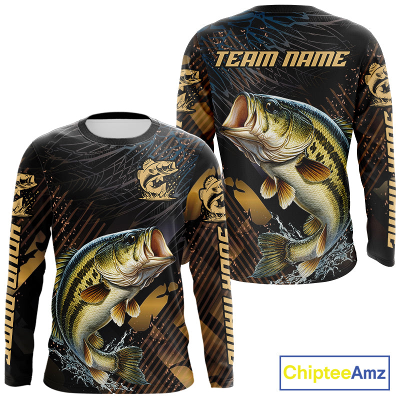 Bass Fishing Shirts Long Sleeve Sport Style Personalized Name, Fishing Shirt Jersey NHT512