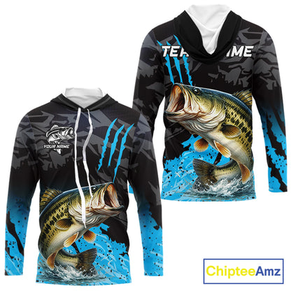 Hooded Largemouth Bass Fishing Jerseys For Men, Custom Bass Performance Fishing Apparel NHT513