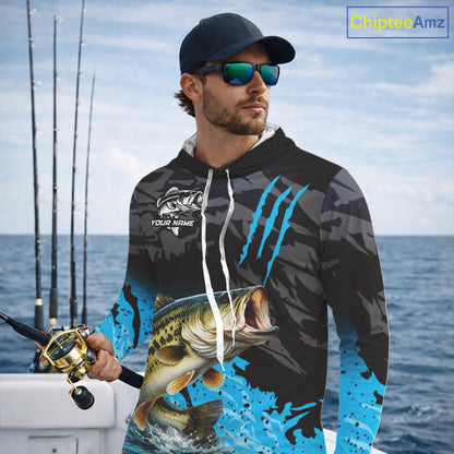 Hooded Largemouth Bass Fishing Jerseys For Men, Custom Bass Performance Fishing Apparel NHT513