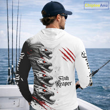 Load image into Gallery viewer, Personalized Fishing Fish Skeleton Hooded Fishing Shirts Jerseys, Fish Reaper Skull Fishing Shirts NHT516