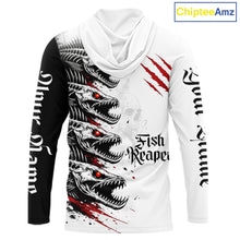 Load image into Gallery viewer, Personalized Fishing Fish Skeleton Hooded Fishing Shirts Jerseys, Fish Reaper Skull Fishing Shirts NHT516