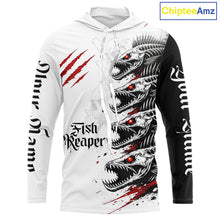 Load image into Gallery viewer, Personalized Fishing Fish Skeleton Hooded Fishing Shirts Jerseys, Fish Reaper Skull Fishing Shirts NHT516