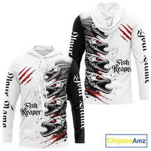 Load image into Gallery viewer, Personalized Fishing Fish Skeleton Hooded Fishing Shirts Jerseys, Fish Reaper Skull Fishing Shirts NHT516
