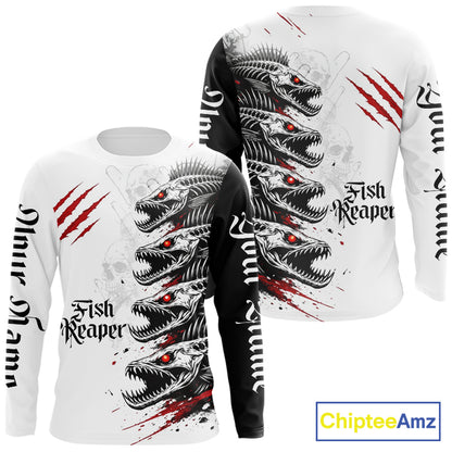 Personalized Fishing Fish Skeleton Fishing Shirts Jerseys, Fish Reaper Skull Fishing Shirts NHT516