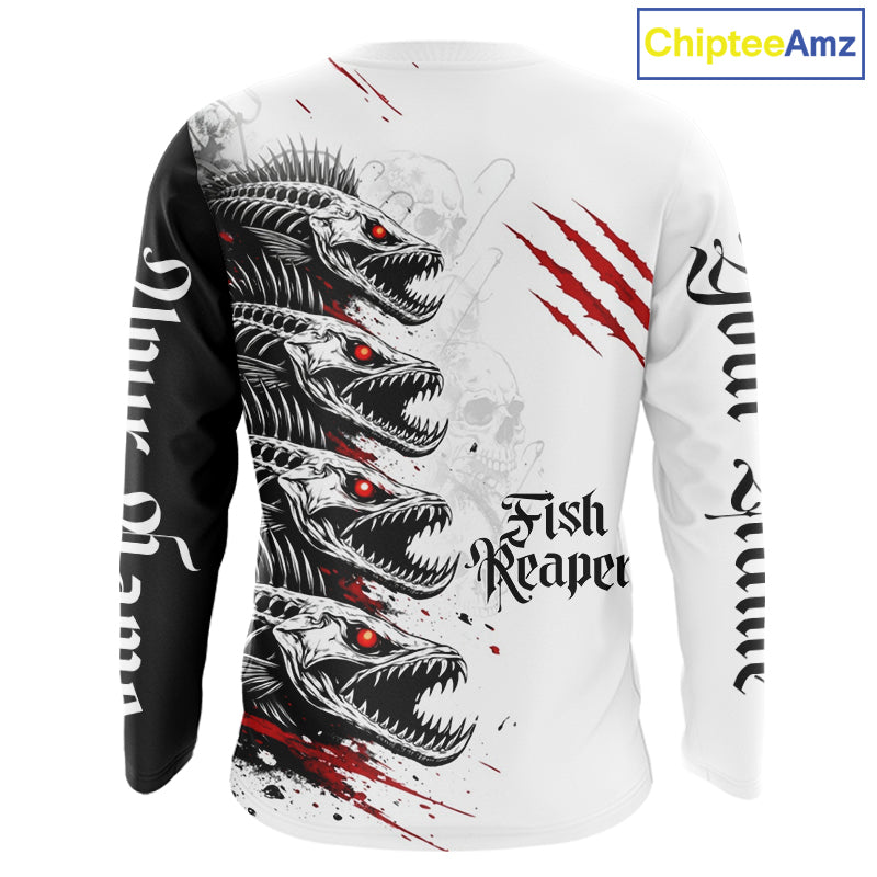 Personalized Fishing Fish Skeleton Fishing Shirts Jerseys, Fish Reaper Skull Fishing Shirts NHT516