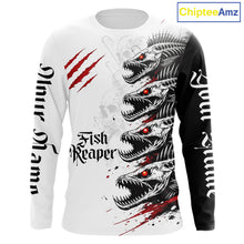 Load image into Gallery viewer, Personalized Fishing Fish Skeleton Fishing Shirts Jerseys, Fish Reaper Skull Fishing Shirts NHT516
