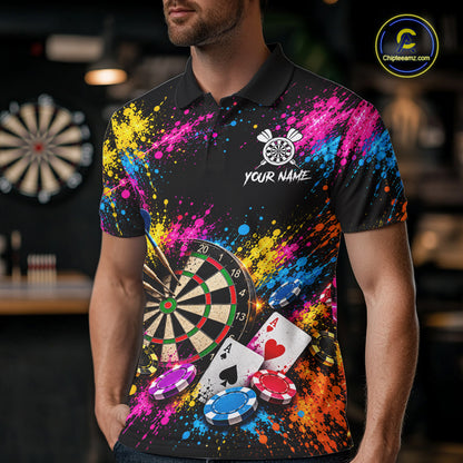 Dartboard Playing Cards Poker Chips Polo Shirt For Men Custom Colorful Darts Team Tournament Jersey NHT1664