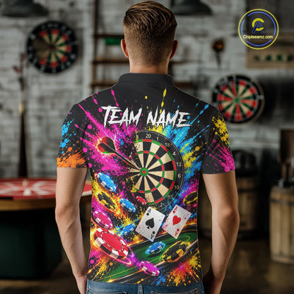 Dartboard Playing Cards Poker Chips Polo Shirt For Men Custom Colorful Darts Team Tournament Jersey NHT1664