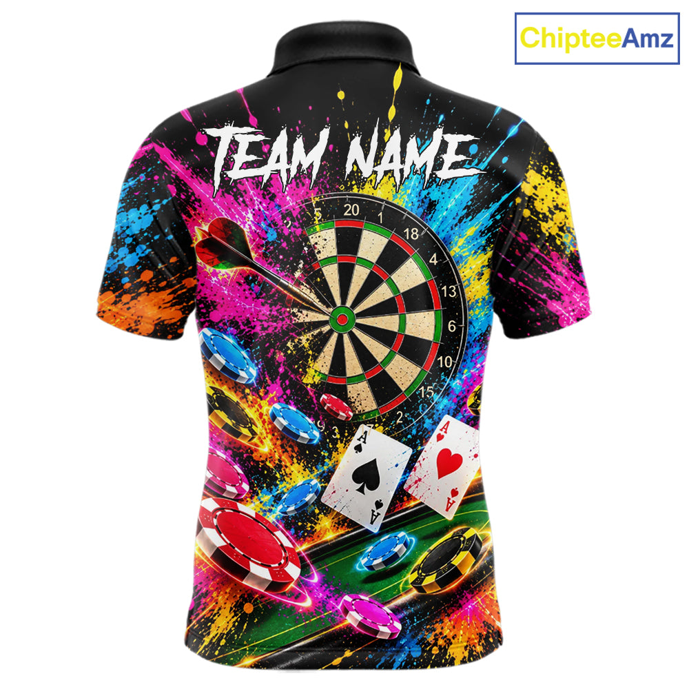 Dartboard Playing Cards Poker Chips Polo Shirt For Men Custom Colorful Darts Team Tournament Jersey NHT1664