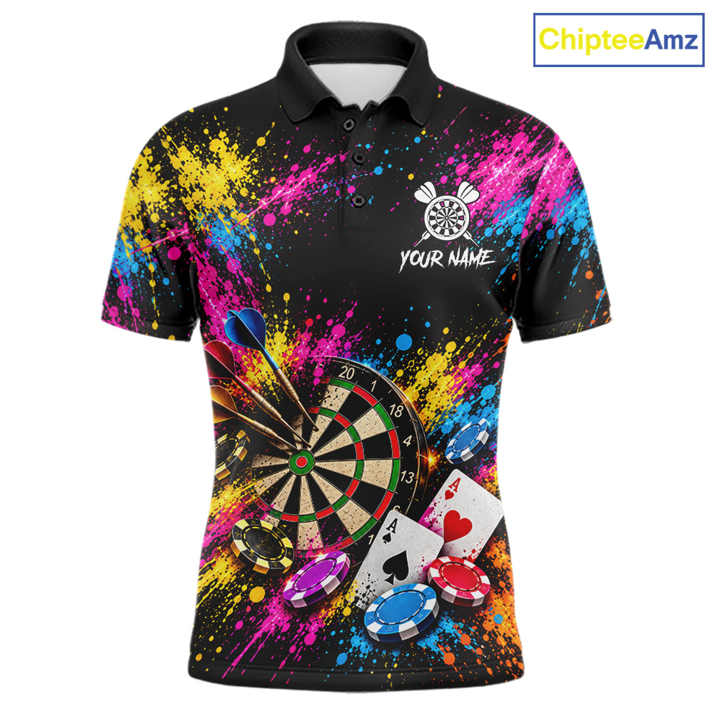 Dartboard Playing Cards Poker Chips Polo Shirt For Men Custom Colorful Darts Team Tournament Jersey NHT1664