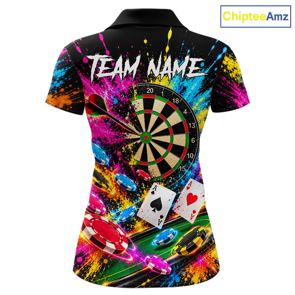 Dartboard Playing Cards Poker Chips Polo Shirt For Women Custom Colorful Darts Team Tournament Jersey NHT1664