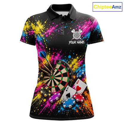 Dartboard Playing Cards Poker Chips Polo Shirt For Women Custom Colorful Darts Team Tournament Jersey NHT1664