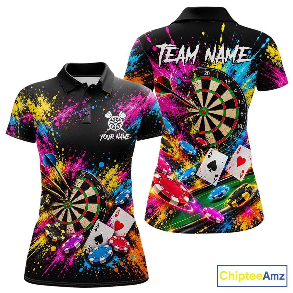 Dartboard Playing Cards Poker Chips Polo Shirt For Women Custom Colorful Darts Team Tournament Jersey NHT1664