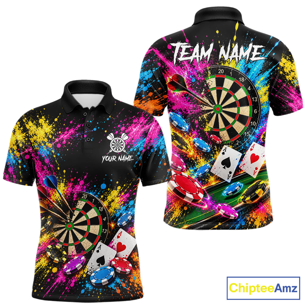 Dartboard Playing Cards Poker Chips Polo Shirt For Men Custom Colorful Darts Team Tournament Jersey NHT1664
