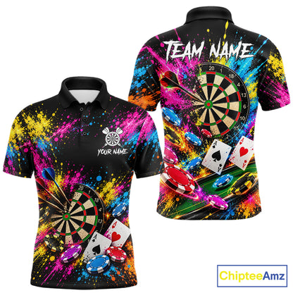 Dartboard Playing Cards Poker Chips Polo Shirt For Men Custom Colorful Darts Team Tournament Jersey NHT1664