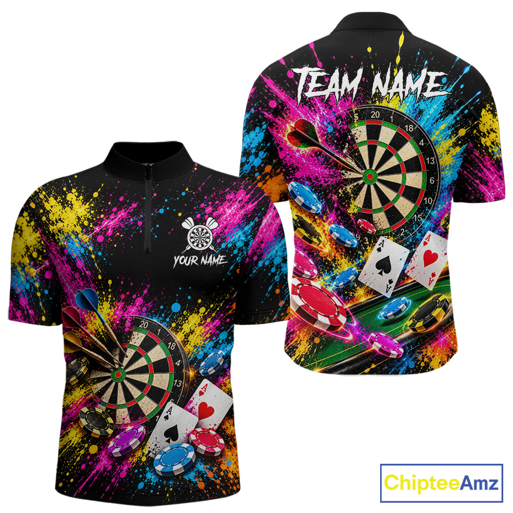 Dartboard Playing Cards Poker Chips Polo Shirt For Men Custom Colorful Darts Team Tournament Jersey NHT1664