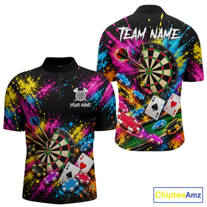 Dartboard Playing Cards Poker Chips Polo Shirt For Men Custom Colorful Darts Team Tournament Jersey NHT1664