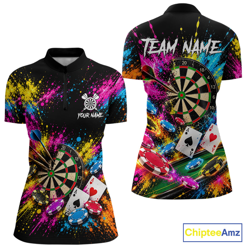 Dartboard Playing Cards Poker Chips Polo Shirt For Women Custom Colorful Darts Team Tournament Jersey NHT1664