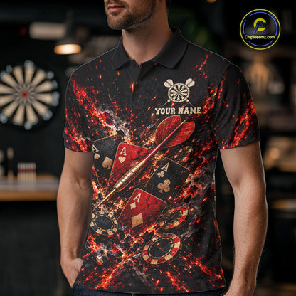 Flame Magma Darts And Poker Polo Shirt For Men Personalized Team Performance Jersey NHT1665