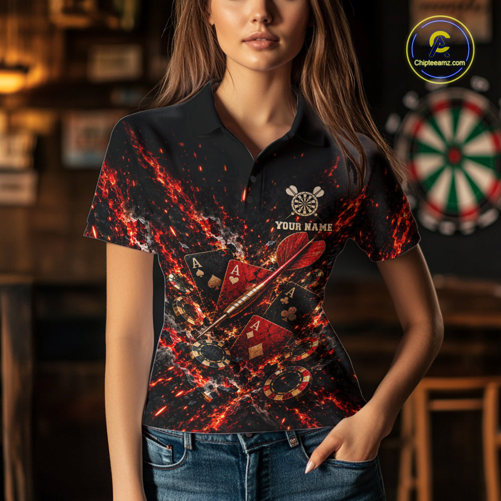 Flame Magma Darts And Poker Polo Shirt For Women Personalized Team Performance Jersey NHT1665
