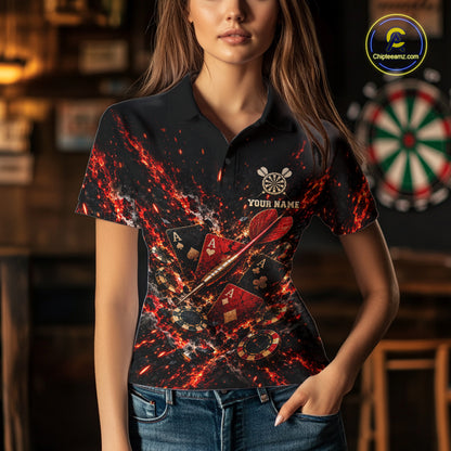 Flame Magma Darts And Poker Polo Shirt For Women Personalized Team Performance Jersey NHT1665