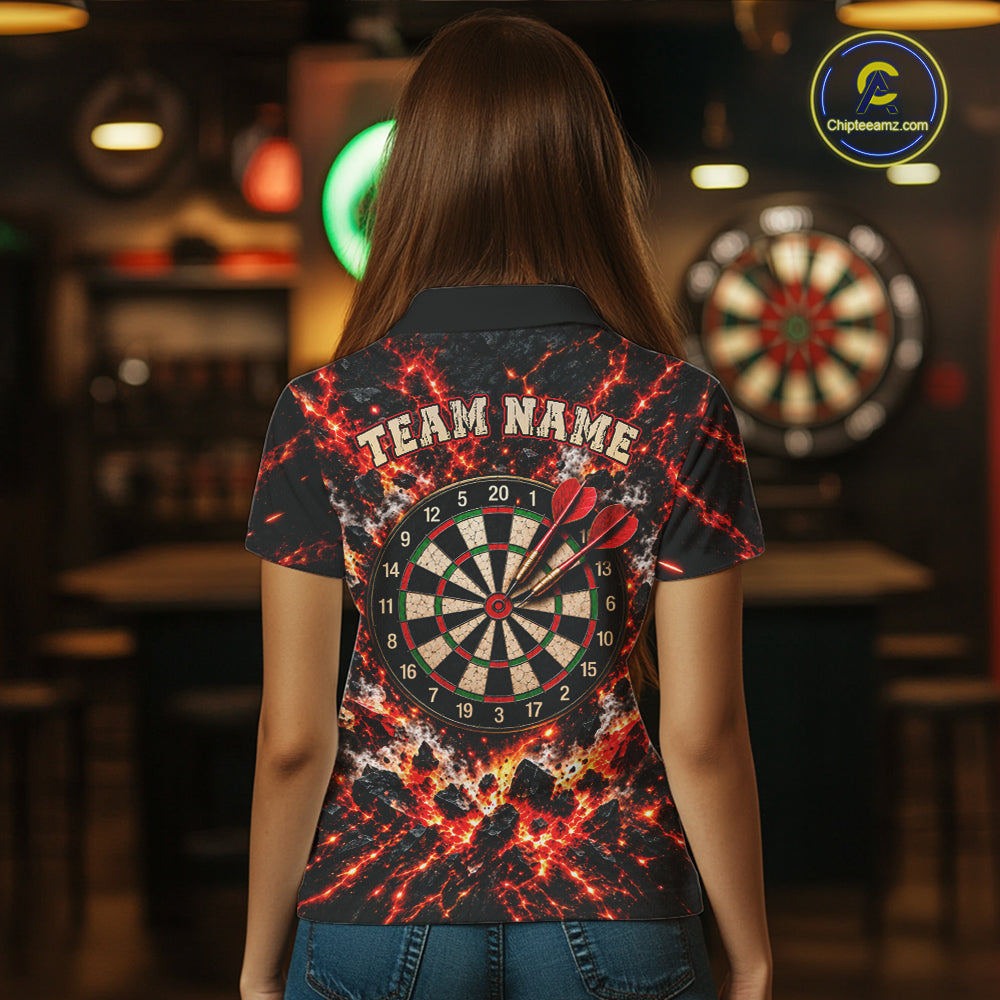 Flame Magma Darts And Poker Polo Shirt For Women Personalized Team Performance Jersey NHT1665