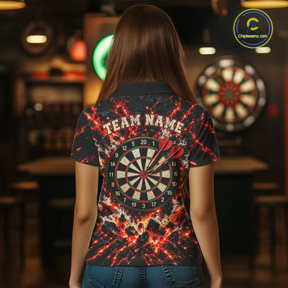 Flame Magma Darts And Poker Polo Shirt For Women Personalized Team Performance Jersey NHT1665