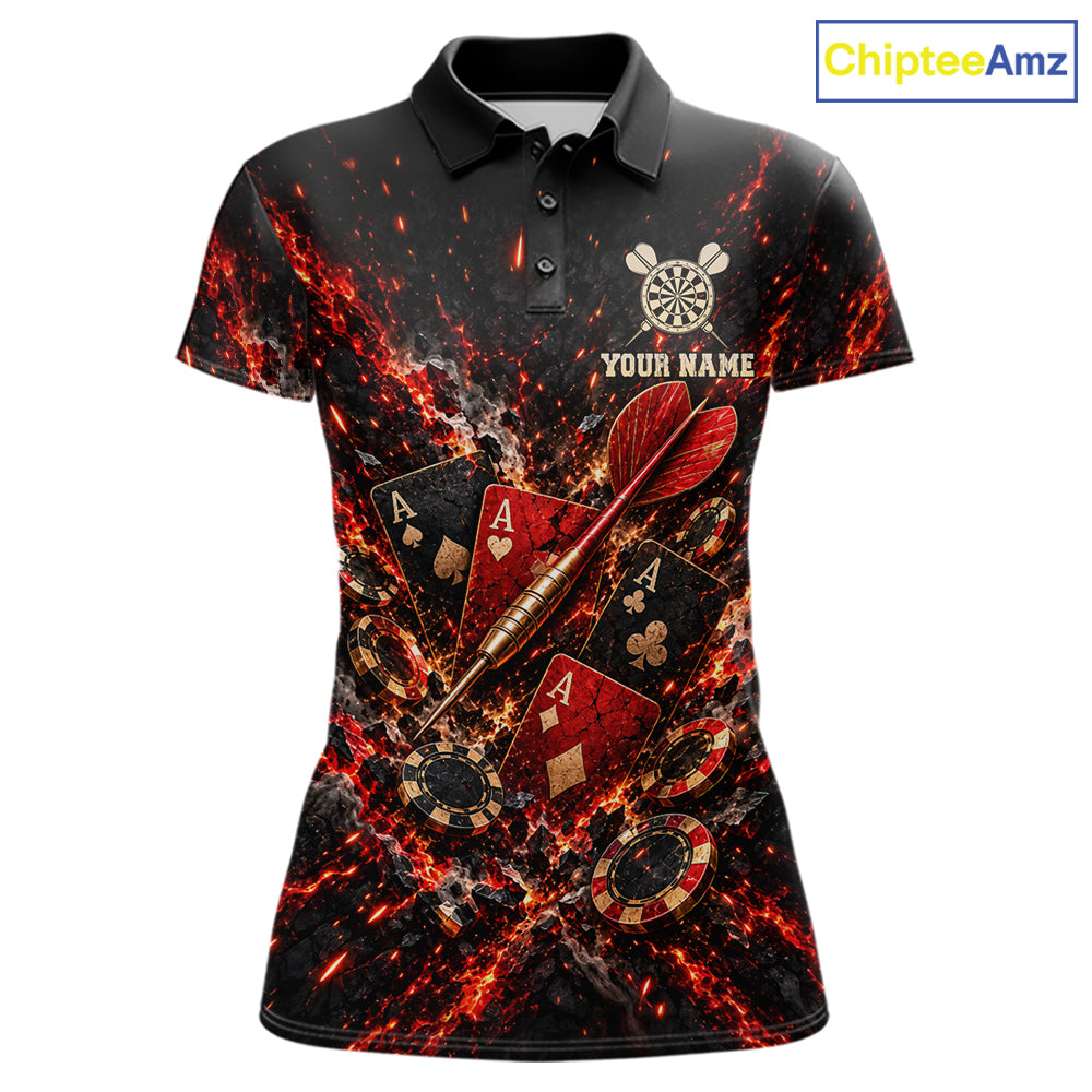 Flame Magma Darts And Poker Polo Shirt For Women Personalized Team Performance Jersey NHT1665