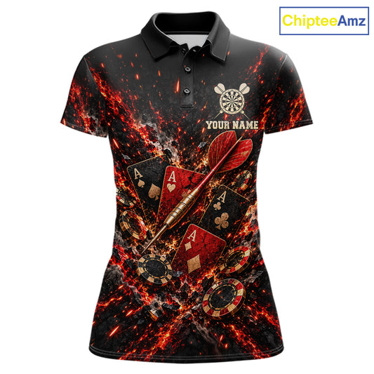 Flame Magma Darts And Poker Polo Shirt For Women Personalized Team Performance Jersey NHT1665