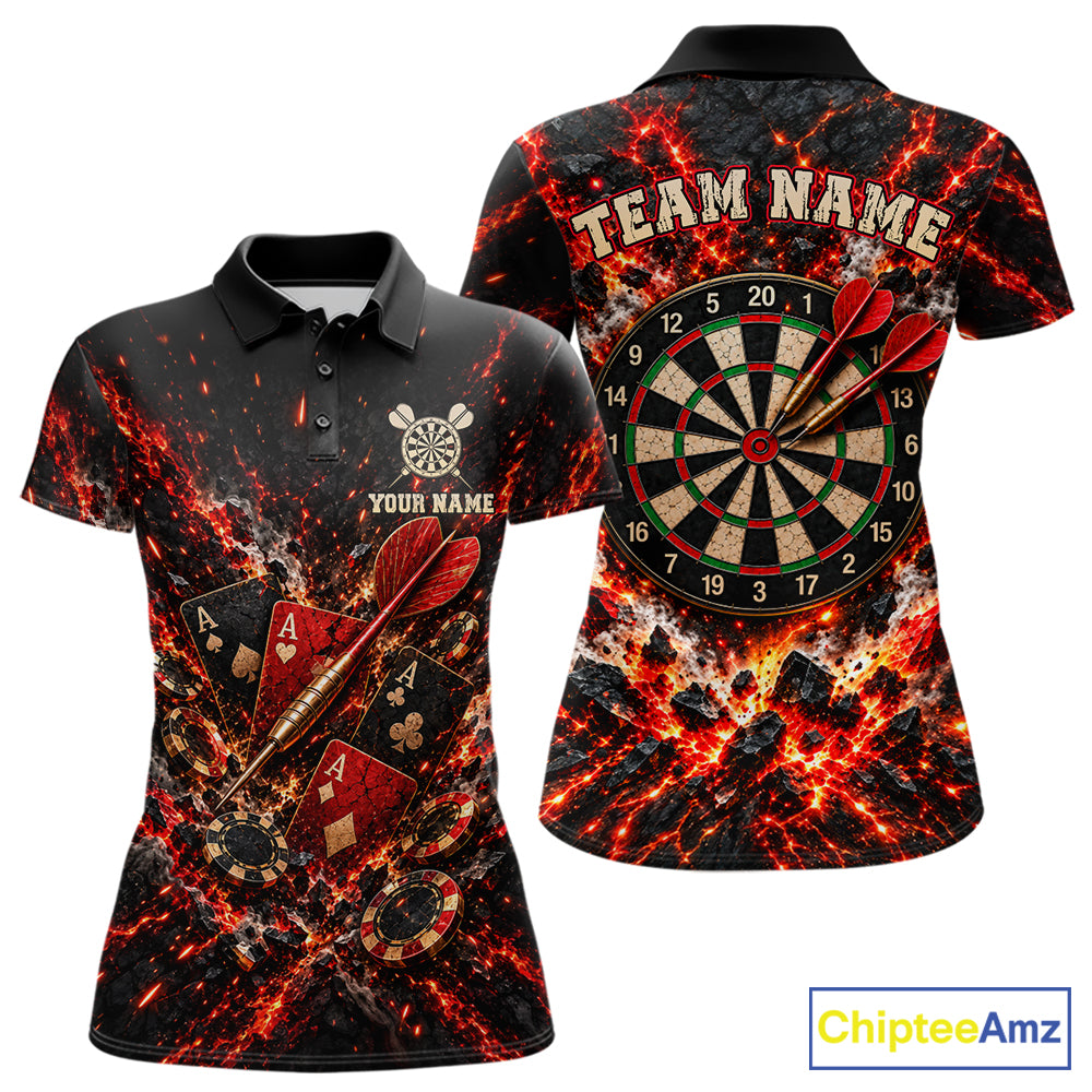 Flame Magma Darts And Poker Polo Shirt For Women Personalized Team Performance Jersey NHT1665