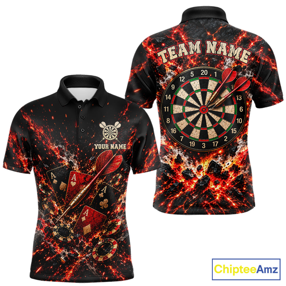 Flame Magma Darts And Poker Polo Shirt For Men Personalized Team Performance Jersey NHT1665