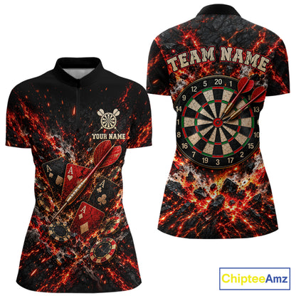 Flame Magma Darts And Poker Polo Shirt For Women Personalized Team Performance Jersey NHT1665