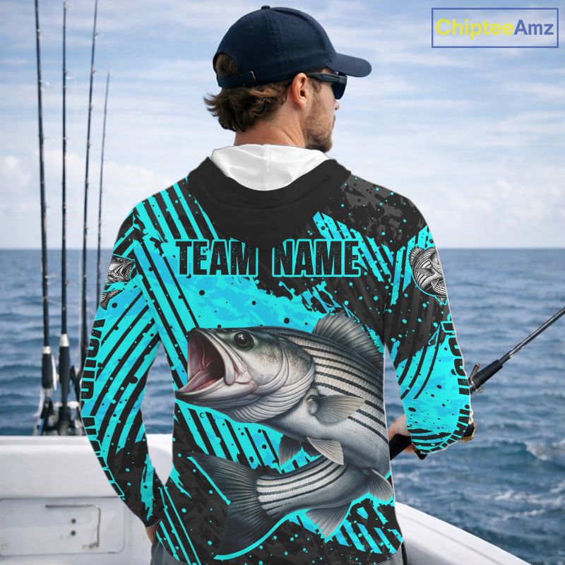 Personalized Striped Bass Performance Fishing Shirts Long Sleeve Hooded, Bass Fishing Jerseys NHT517
