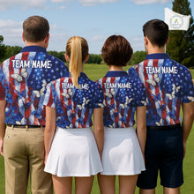 Load image into Gallery viewer, Personalized American Flag Butterfly Golf Polo Shirt – Custom Name Patriotic Team Apparel NHT1033