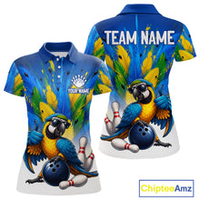 Load image into Gallery viewer, Women's green funny parrot bowling shirt – custom team jersey close-up