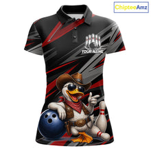 Load image into Gallery viewer, Women's custom cowboy duck bowling polo shirt – red front view