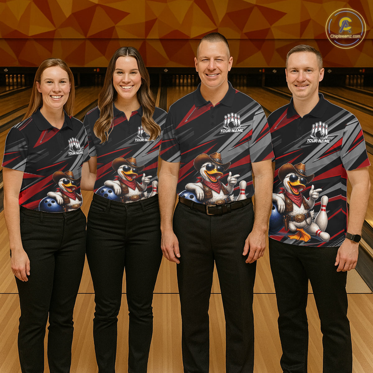 Personalized Team Jersey Men's Custom Cowboy Duck Bowling Polo & 1/4 Zip Shirt |Red NHT1204
