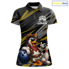 Load image into Gallery viewer, Women's custom cowboy duck bowling polo shirt – yellow front view