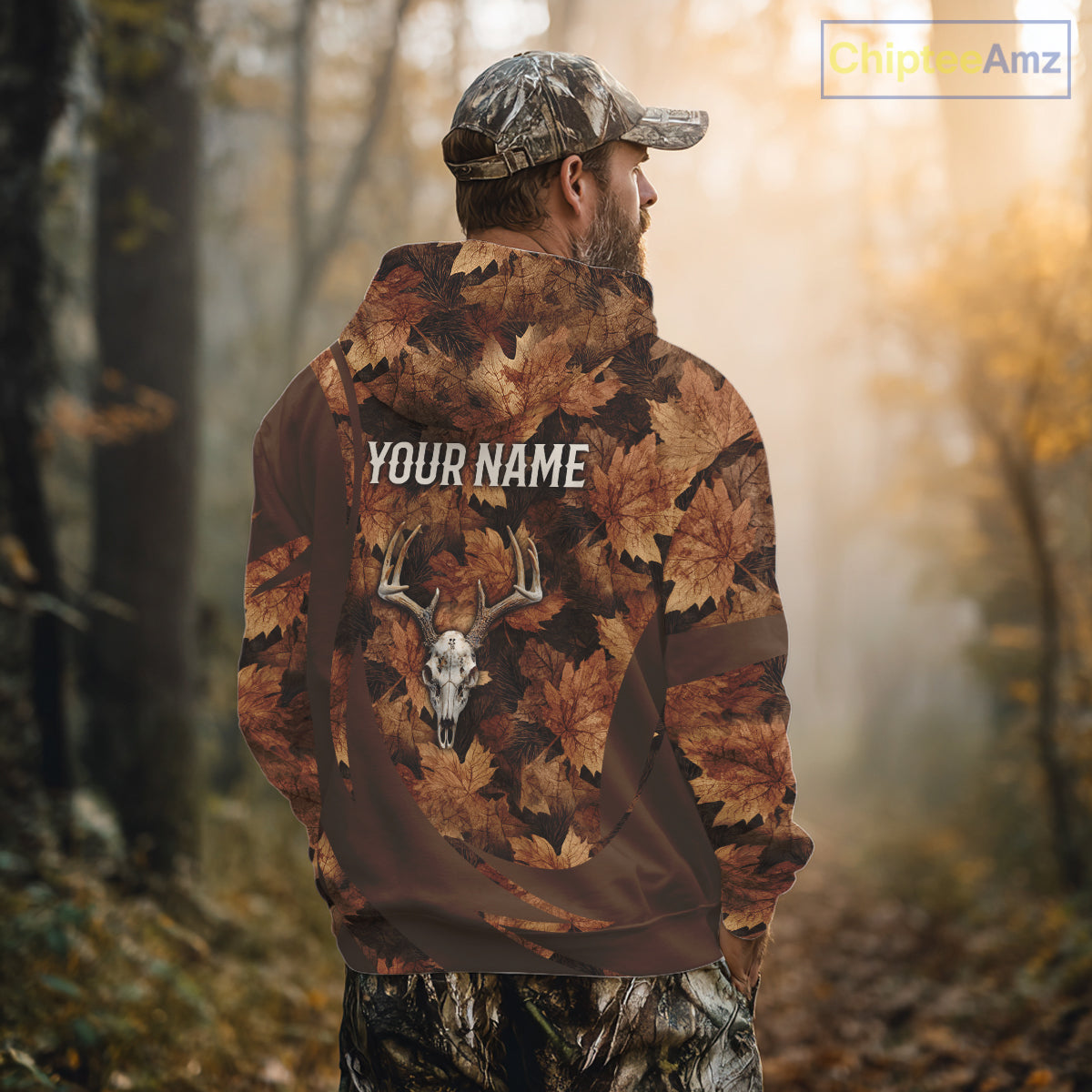 Skull Deer Hunting 3D Brown Camo Autumn Custom Name All Over Print Shirt Hunting Clothes NHT207