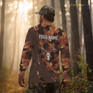 Skull Deer Hunting 3D Brown Camo Autumn Custom Name All Over Print Shirt Hunting Clothes NHT207