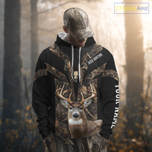 Load image into Gallery viewer, Brown Camo 3D Deer Hunting Hoodie For Men – Whitetail Buck Skull Design NHT335