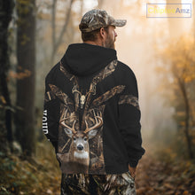 Load image into Gallery viewer, Brown Camo 3D Deer Hunting Hoodie For Men – Whitetail Buck Skull Design NHT335