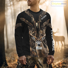 Load image into Gallery viewer, Brown Camo 3D Deer Hunting Hoodie For Men – Whitetail Buck Skull Design NHT335