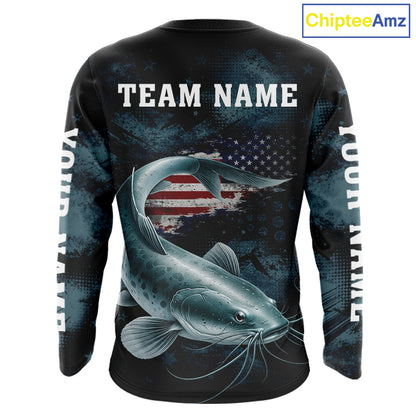 Personalized American Flag Catfish Fishing Shirts Long Sleeve, Patriotic Catfish Fishing  NHT523