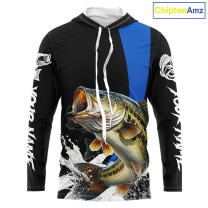 Personalized Bass Fishing Jersey, Bass Hooded Fishing Shirt Long Sleeve Fishing Apparel For Men NHT872