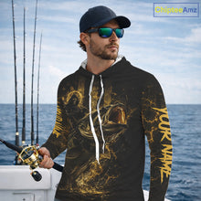 Load image into Gallery viewer, Grim Reaper Bass Fishing Jersey, Largemouth Bass Long Sleeve Hooded Performance Fishing Shirt|Yellow NHT1210