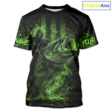 Load image into Gallery viewer, Green Grim Reaper Bass Fishing Jersey with largemouth bass graphic and short sleeve performance fit