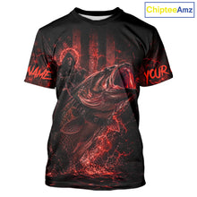 Load image into Gallery viewer, Red Grim Reaper Bass Fishing Jersey with largemouth bass graphic and short sleeve performance fit.