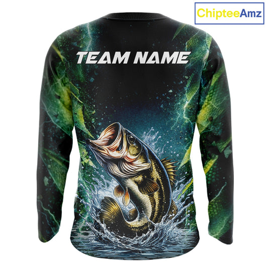 Largemouth Bass Fishing Black Green Camo Custom Name Fishing Shirts Jerseys  NHT456