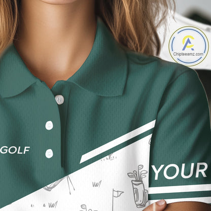 Green White Golf Pattern Womens Golf Tops Custom Ladies Golf Shirts, Green Golf Tops NHT884